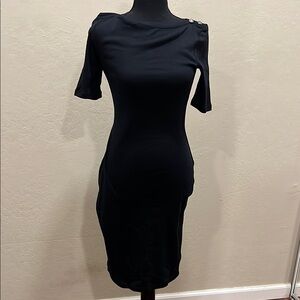 Ralph Lauren Black Asymmetrical Sheath Midi Dress
